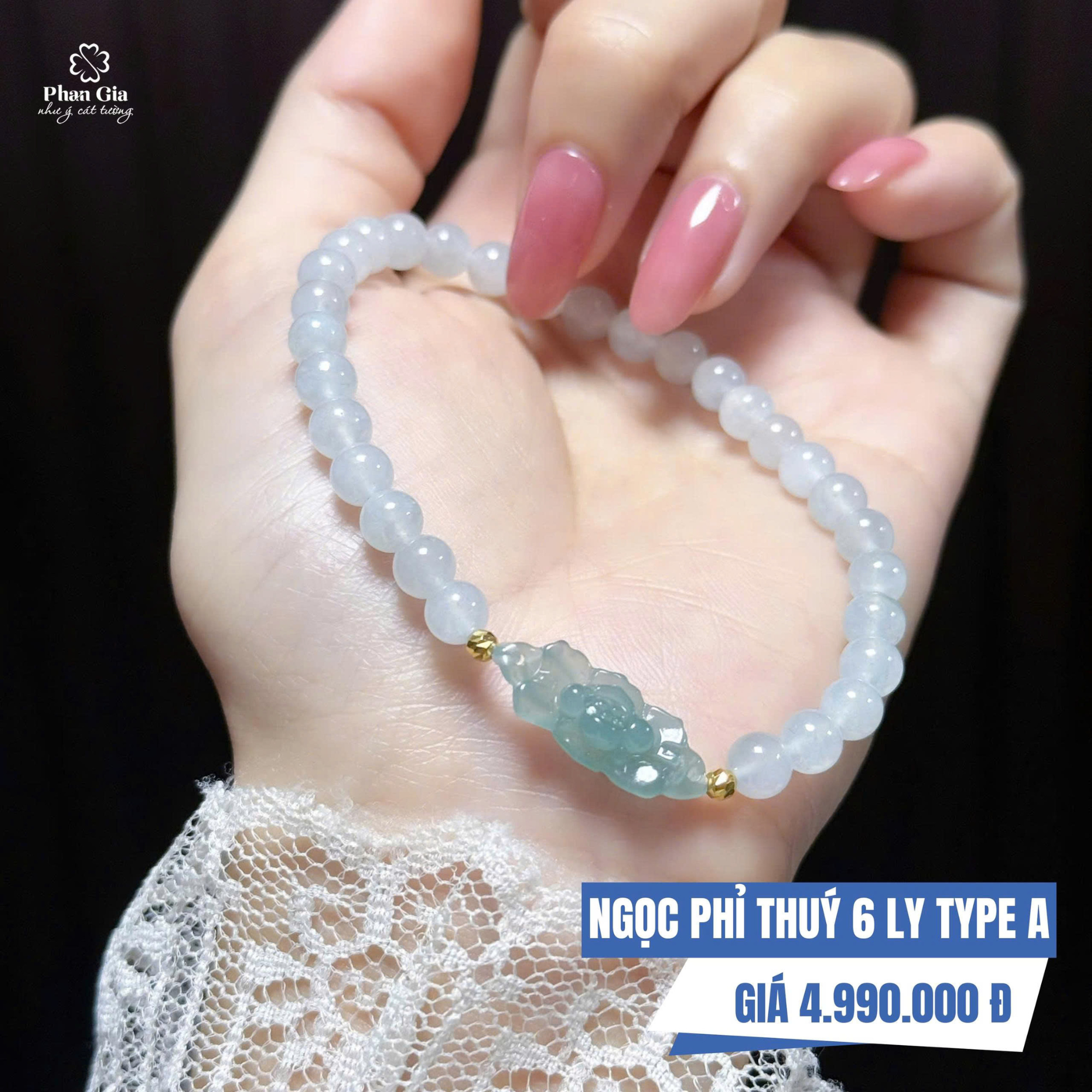 Vòng ngọc phỉ thuý mix hoa sen tại Tân Kì
